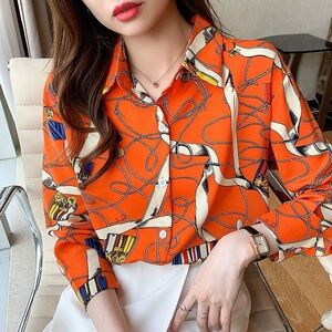Vibrant Orange Women's Blouse / Office outfit